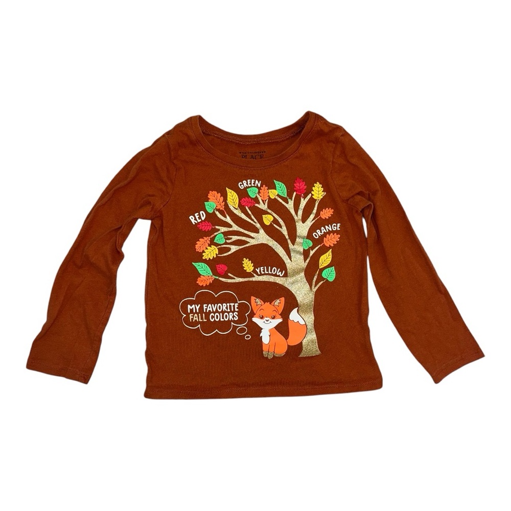 Children’s Place Light Brown Long Sleeve Shirt with Fox & Fall Tree, 3T